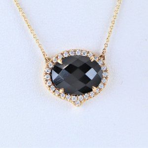 Doves by Doron Gatsby 18k Yellow Gold Black Onyx Pave Diamond Pendant 18"